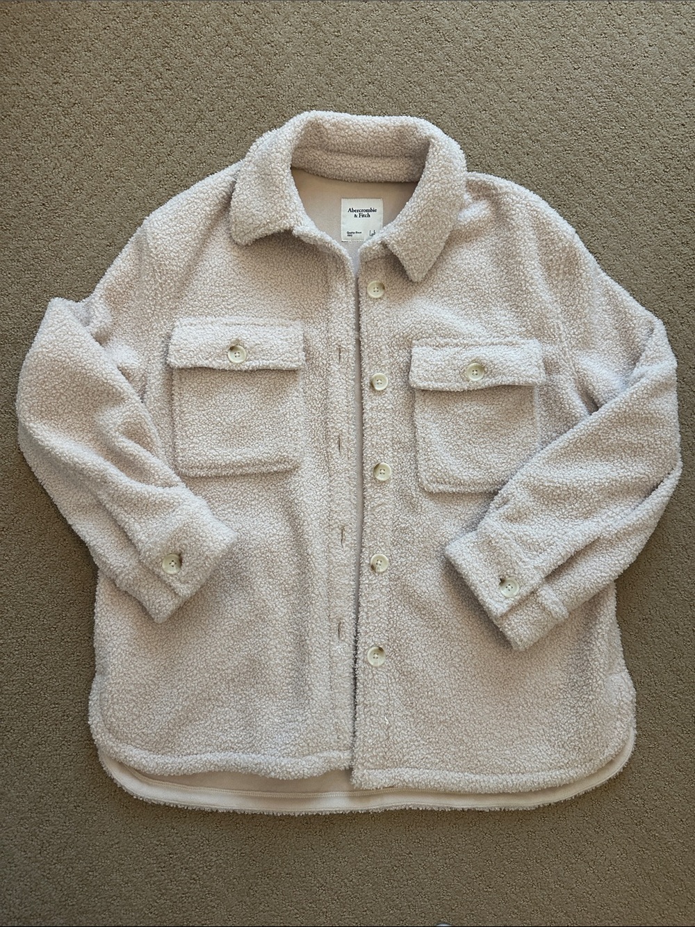 Abercrombie & Fitch Cream Sherpa Button Jacket